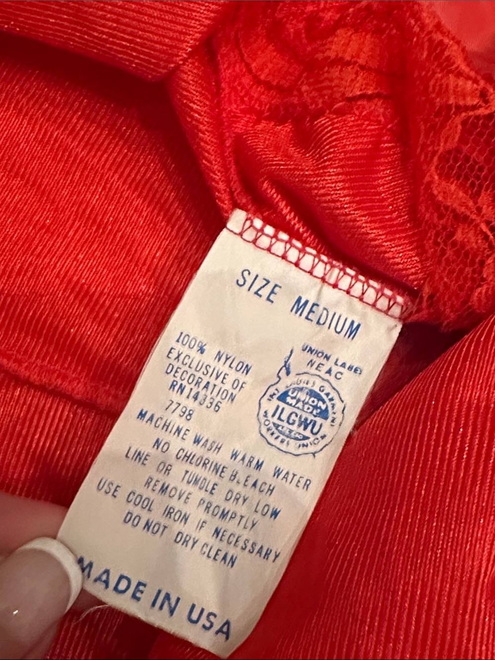 Vintage Red Lace Trim Maxi Slip Dress Nightgown Lingerie Feminine Romantic USA M - Picture 5 of 7